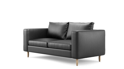 Modern black leather upholstery sofa on isolated white background. Furniture for modern interior,...