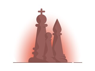 Three cartoon chess pieces. Vector illustration in a flat style.