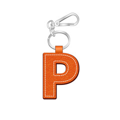 Letter P key chain, leather texture keychain, bag charm, key ring vector