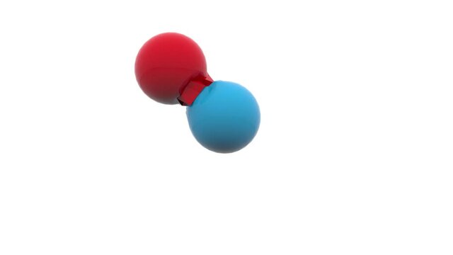 The red and blue spheres fall on top of each other, flatten, and cannot separate the jagged edges. Particle bonding.
