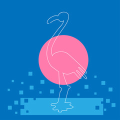 flamingo line art. bird on line drawing. Stylish decorative element. Vector illustration, well suited for posters and banners in a minimalist style with a colored geometric pattern