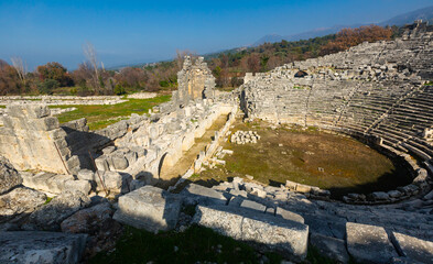 The remains of an ancient Roman theater in Tlos, Turkey...