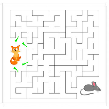 A maze game for kids. guide the cat through the maze to the mouse. Vector isolated on a white background.