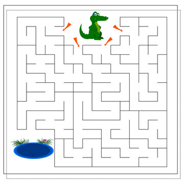 A maze game for kids. guide the crocodile through the maze to the water. Vector isolated on a white background.
