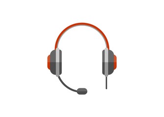 Headphone vector with straight wire. Audio equipment. Simple flat illustration