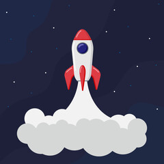 Rocket launch in space. Vector illustration