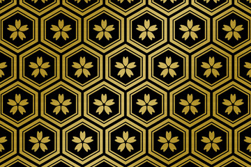 メタリックな背景　長方形　ゴールド　亀甲模様