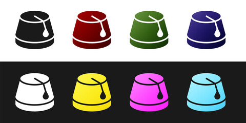 Set Turkish hat icon isolated on black and white background. Vector