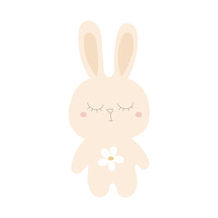 Kawaii bunny in gentle pastel colors isolated on white background. For printing on clothes, children's decor, textiles, fabrics. 