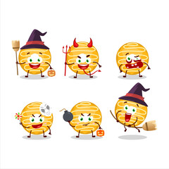 Halloween expression emoticons with cartoon character of banana cream donut