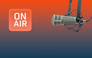 background with professional microphone and on air sign