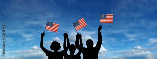 USA flag on sky background. American holidays