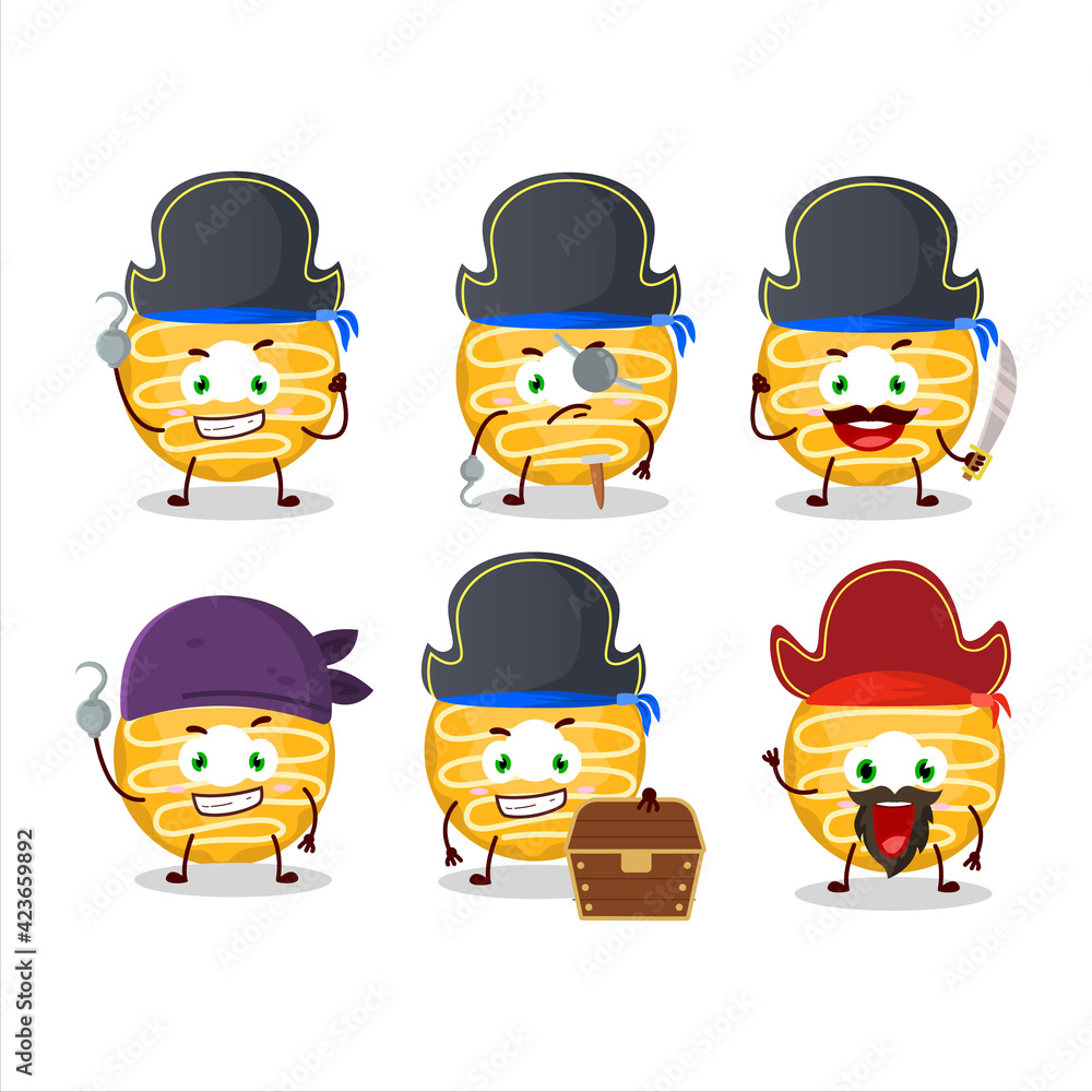 Canvas Prints Cartoon character of banana cream donut with various pirates emoticons