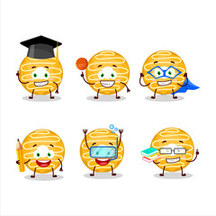 School student of banana cream donut cartoon character with various expressions