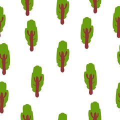 Vector seamless pattern with green deciduous trees. Brown trunk. White background. Cartoon style. Spring and summer. Nature and ecology. Post cards, wallpaper, wrapping paper, scrapbooking, textile