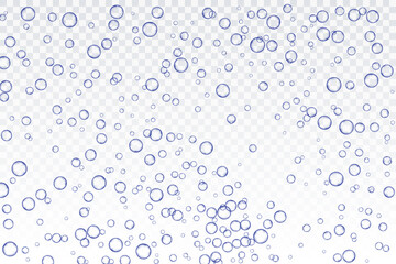 Blue air bubbles, oxygen, champagne crystal clear, isolated on a transparent background of modern design. Vector illustration of EPS 10.