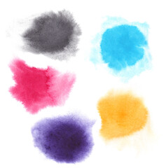 Watercolor stains on a white background pink purple blue yellow