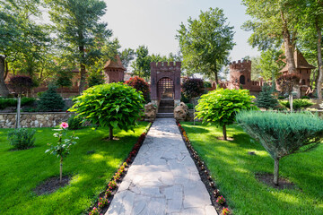 Garden design and decoration like a fortress or castle