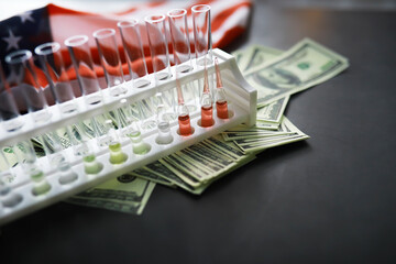Virus outbreak and vaccination. USA health care. American health insurance concept