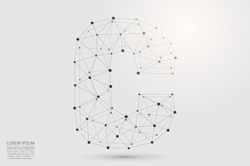 Abstract letters font is composed of three-dimensional triangles, lines, dots and spider webs of connections. Vector illustration eps 10.