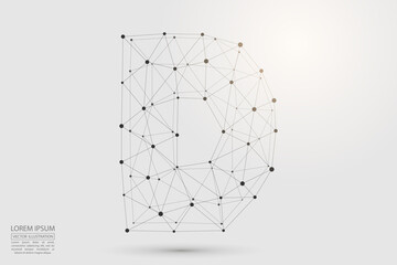 Abstract letters font is composed of three-dimensional triangles, lines, dots and spider webs of connections. Vector illustration eps 10.