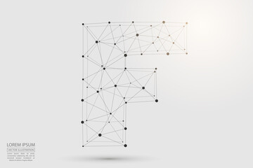 Abstract letters font is composed of three-dimensional triangles, lines, dots and spider webs of connections. Vector illustration eps 10.