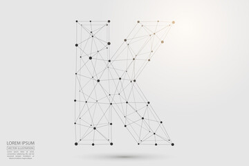 Abstract letters font is composed of three-dimensional triangles, lines, dots and spider webs of connections. Vector illustration eps 10.