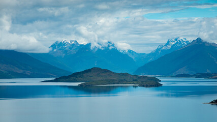 View of an island in the Lake Wakatipu from the Queenstown-Glenorchy Road