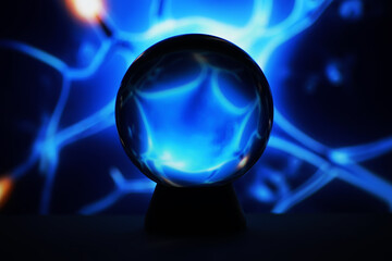 Magic ball predictions. mysterious composition. Fortune teller, mind power, prediction concept. Space inside.