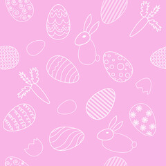 Easter seamless pattern with eggs, rabbit and carrot. Spring holiday background for printing on fabric, paper for scrapbooking, gift wrap and wallpapers.
