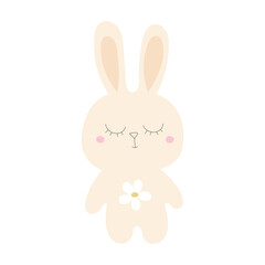 Kawaii bunny in gentle pastel colors isolated on white background. For printing on clothes, children's decor, textiles, fabrics. Vector graphics.