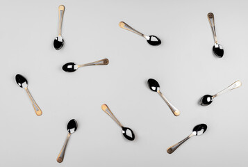 Background of cutlery, set of cutlery on white background