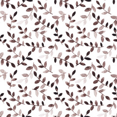 Pattern of leaves and branches watercolor on a white background