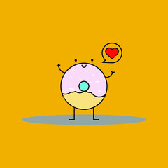 Cute donut with love Illustration. modern simple food vector icon, flat graphic symbol in trendy flat design style. food character