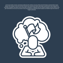 Blue line Man holding flag icon isolated on blue background. Victory, winning and conquer adversity concept. Vector