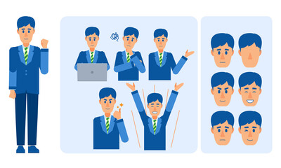 男子高校生/動かしやすいキャラクター素材です。モーショングラフィックスで使いやすい関節ごとにパーツが分かれています。ライトなビジネスデザインにマッチします。