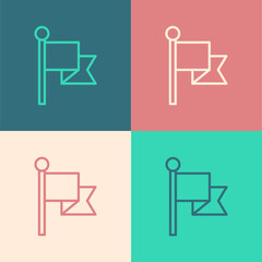 Pop art line Flag icon isolated on color background. Victory, winning and conquer adversity concept. Vector
