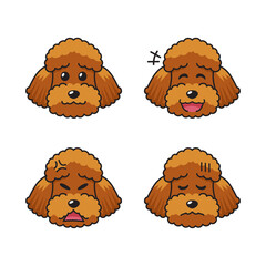 Set of character brown poodle dog faces showing different emotions for design.