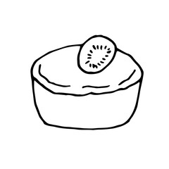 Kiwi cupcake, vector doodle illustration, hand drawing