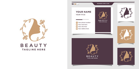 Beauty logo design with flower concept and business card. Logo design Premium Vector
