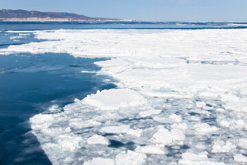 Sea of Okhotsk With drift ice in Abashiri, Hokkaido, Japan