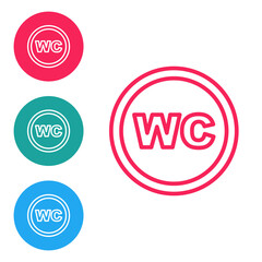 Red line Toilet icon isolated on white background. WC sign. Washroom. Set icons in circle buttons. Vector