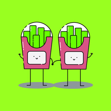 Cute two french fries Illustration. modern simple food vector icon, flat graphic symbol in trendy flat design style. food character