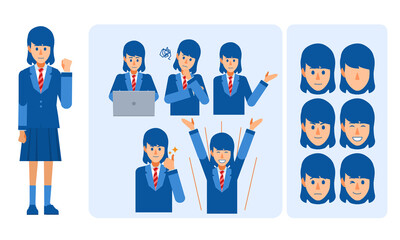 女子高校生/動かしやすいキャラクター素材です。モーショングラフィックスで使いやすい関節ごとにパーツが分かれています。ライトなビジネスデザインにマッチします。