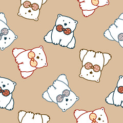 Obraz premium Seamless Pattern with Cartoon White Bear Illustration Design on Light Brown Background