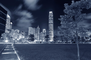 Skyline of downtown of Hong Kong city at night