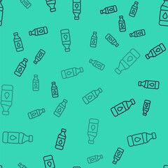 Black line Bottle of water icon isolated seamless pattern on green background. Soda aqua drink sign. Vector