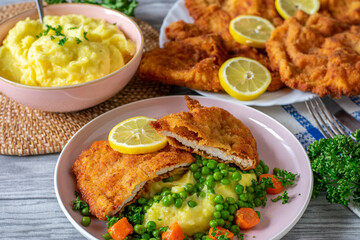 Schnitzel Dinner with potatoes and vegetables