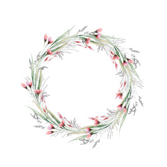 Watercolor boho floral wreath. Bohemian natural frame: leaves, feathers, flowers, Isolated on white background. Artistic decoration illustration. Save the date, wedding design,valentine's day