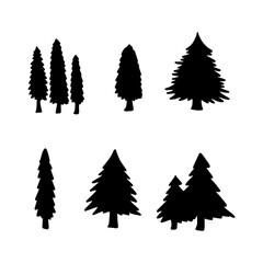 Fototapeta premium Isolated Pine on the white background.Pine silhouettes. Tree hand drawn.Vector EPS 10.